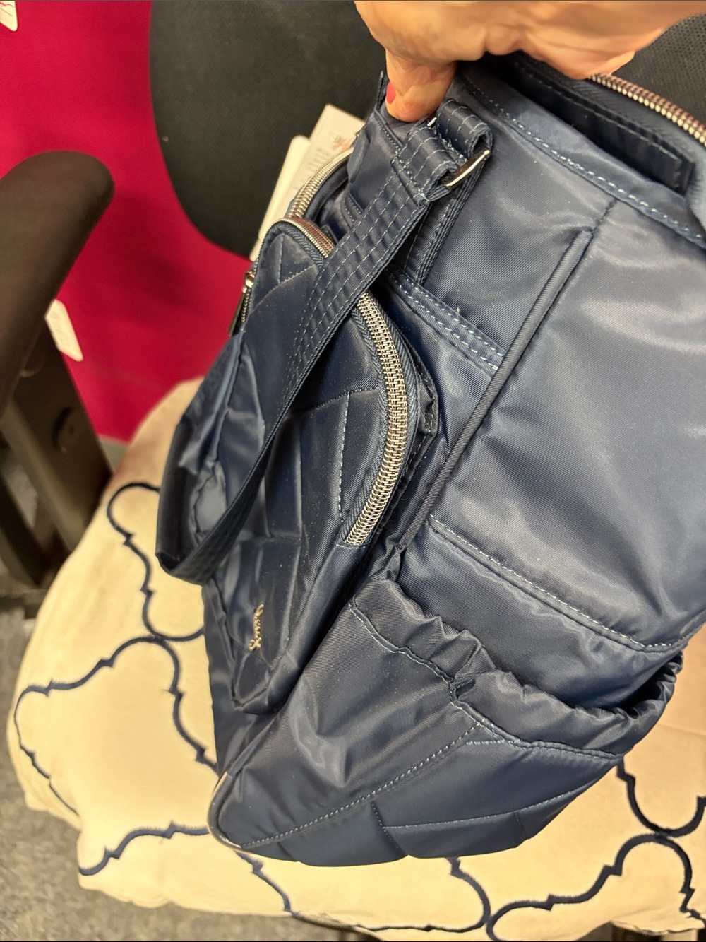 lug Quilted Nylon Tote in Navy Blue - Picture 2 of 5